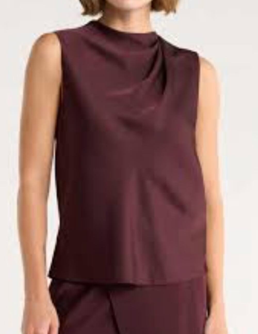 Vince Silk Draped Sleeveless Blouse Top Dark Cherry Luxury Preppy Sz M FLAW